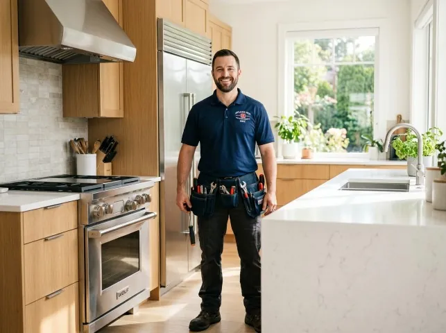 Appliance Repair Hero technician in a Arlington Heights, IL kitchen after an appliance repair